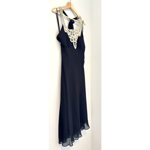 Nicole Miller Size 8 Halter Dress Crochet Black Chiffon Midi Romantic Victorian - Picture 2 of 12